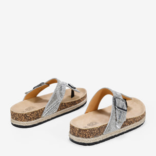 Sandalias de dedo plateadas con esparto