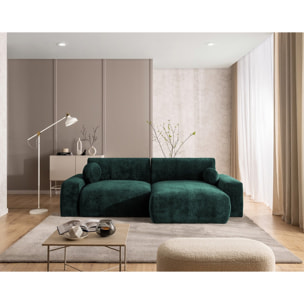 Constance - Canapé d'angle réversible 4 places convertible avec coffre en velours relief - Vert