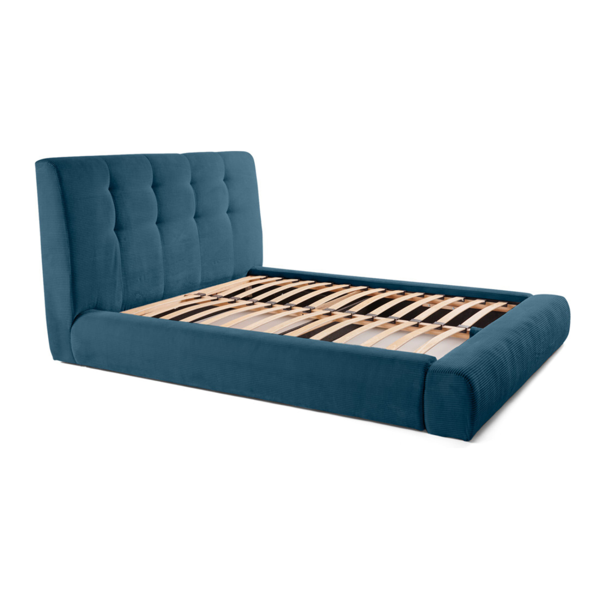 Onyx - lit coffre - 140x190 cm - en velours côtelé - sommier inclus - Bleu