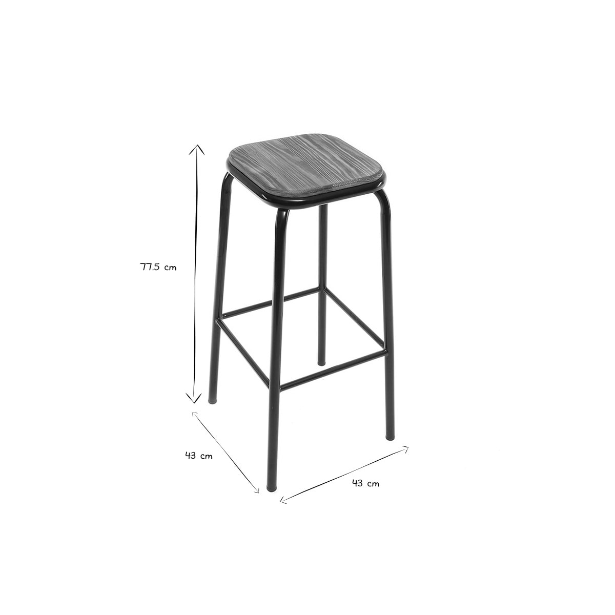 Tabourets de bar empilables noir et bois foncé H77.5 cm (lot de 2) MEMPHIS