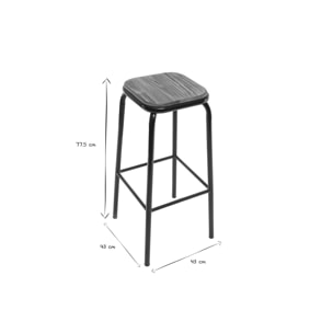 Tabourets de bar empilables noir et bois foncé H77.5 cm (lot de 2) MEMPHIS