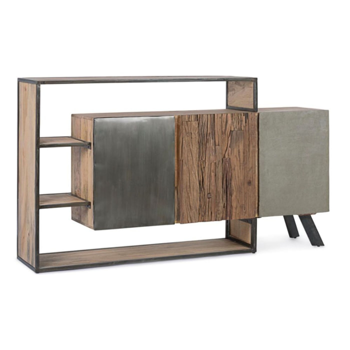 Credenza MANCHESTER in legno di mango e acciaio nero, 175x38x100 cm