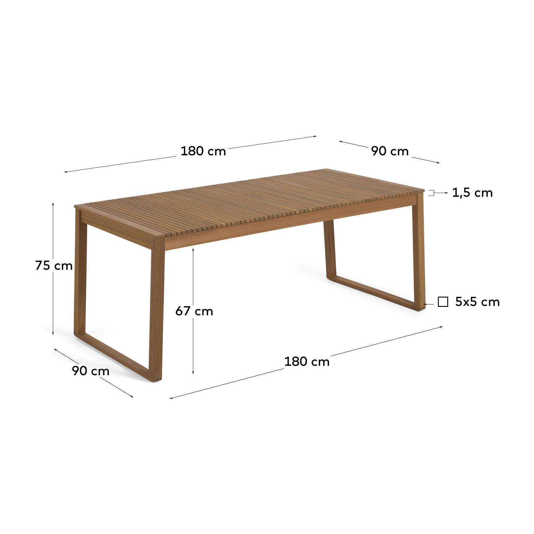 Kave Home - Tavolo da esterno Emili in legno massello di acacia 180 x 90 cm FSC 100%