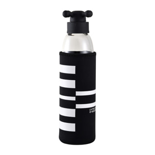 Botella de agua 500ml borosilicato funda negro y tapa de grifo black & white be