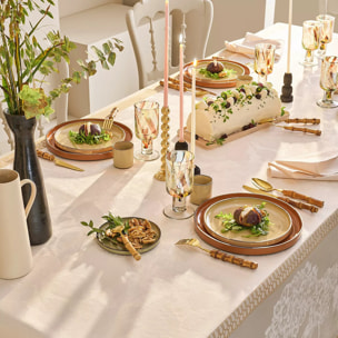 Nappe pur coton motif jacquard beige Mille hortensias naturel