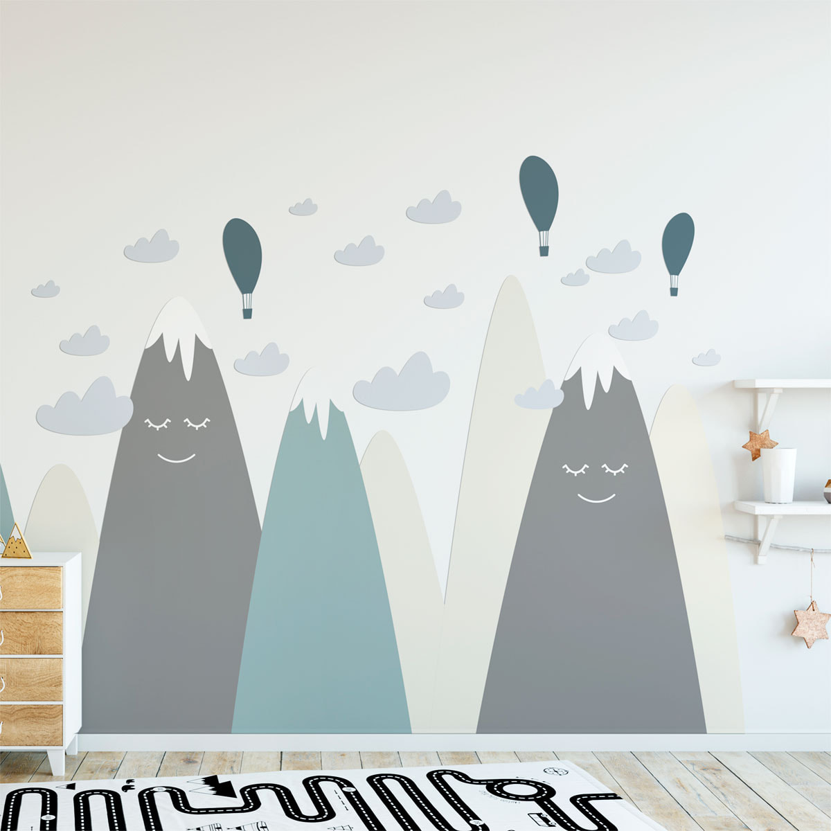 Stickers muraux enfants - Décoration chambre bébé - Autocollant Sticker mural géant enfant montagnes scandinaves AYAKA