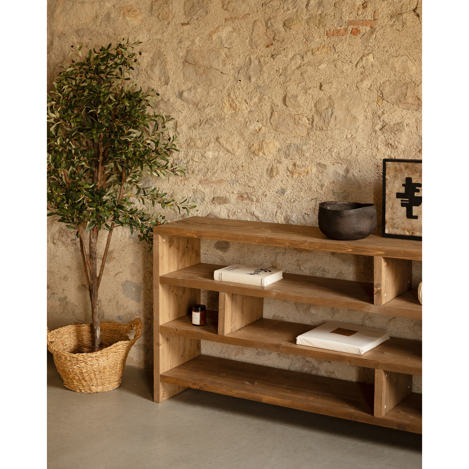 Étagère en bois massif ton chêne foncé de 80x140cm Hauteur: 80 Longueur: 140 Largeur: 35