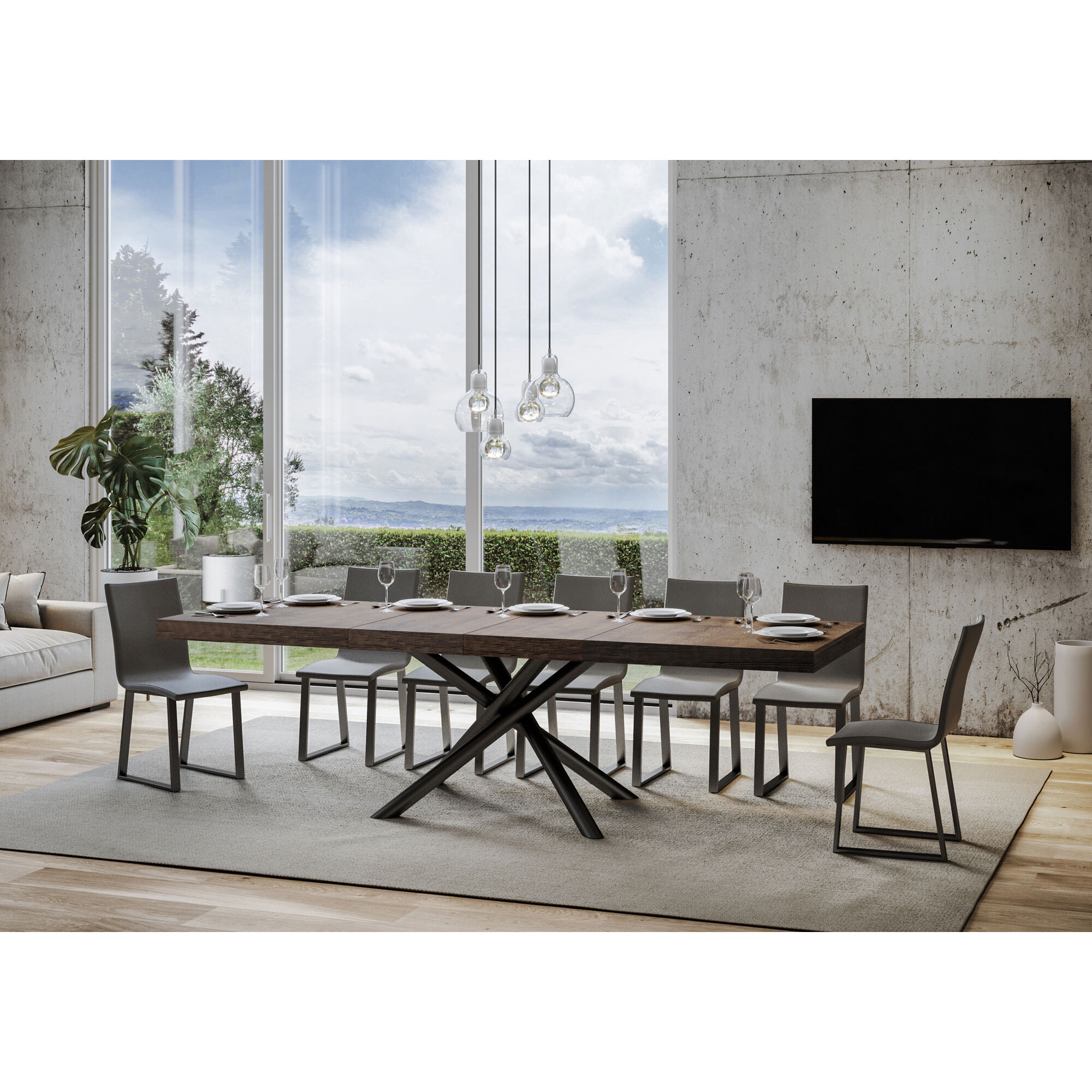 Table extensible 90x160/264 cm Famas Premium Noyer cadre Anthracite