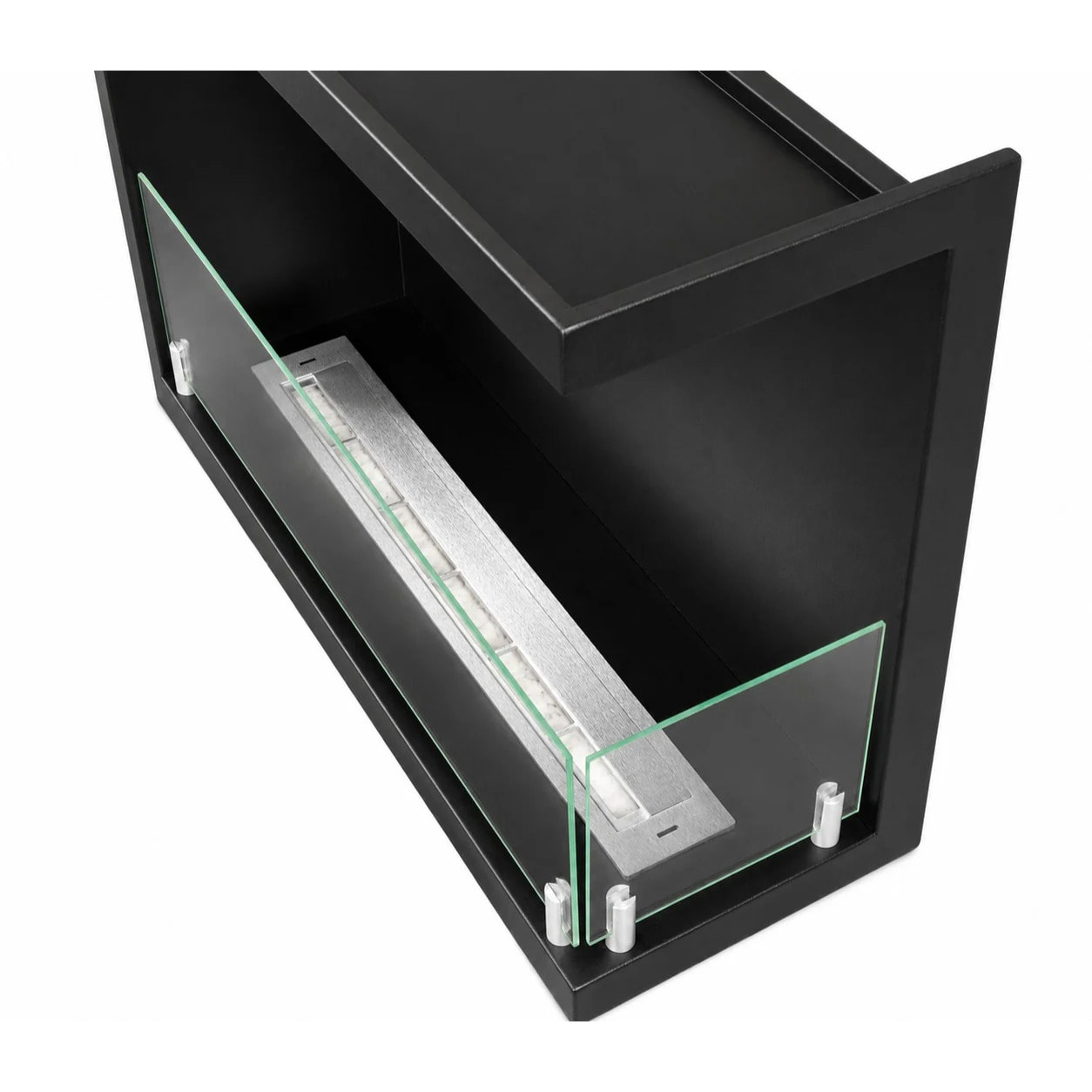 Sutri 60 - Camino a Bioetanolo da Incasso Angolare Destro 60x45x22,4 cm con Bruciatore 1,5lt in Acciaio