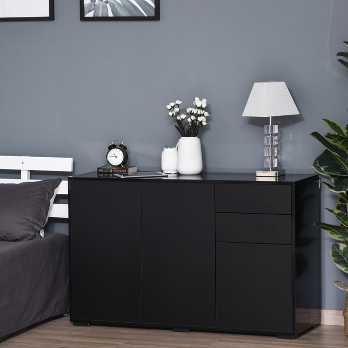 Commode buffet de rangement 2 tiroirs coulissants 3 portes étagère réglable panneaux de particules 117 x 36 x 74 cm noir