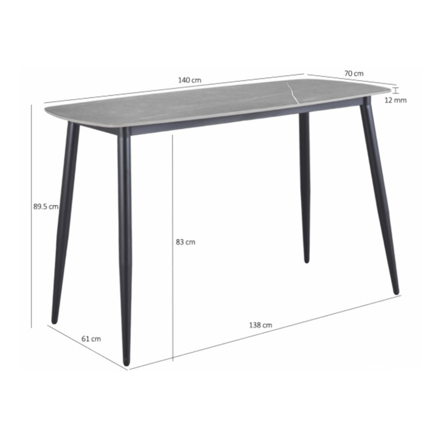 Table haute 140 x 70 cm en céramique marbrée avec pieds en métal - TREIVE