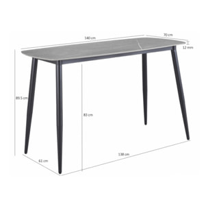 Table haute 140 x 70 cm en céramique marbrée avec pieds en métal - TREIVE