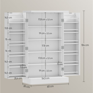 Armario de Cocina, Armario Despensa Cocina, con 2 Puertas, 16 Estantes, Alacena Moderna, con Estantes Ajustables, para Comedor, Salón, 60x30x104 cm, Blanco