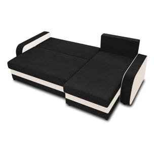 Valos - canapé d'angle réversible - 4 places - convertible avec coffre - en velours - Noir / Blanc