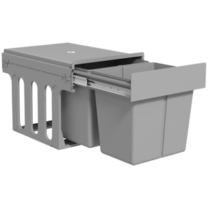 Cubo de Basura bajo Fregadero, Cubos de Basura con 2 Contenedores de Reciclaje Extraíbles, Capacidad Total 30L (15Lx2), Fijación Inferior, para Reciclaje y Residuos, Gris Claro