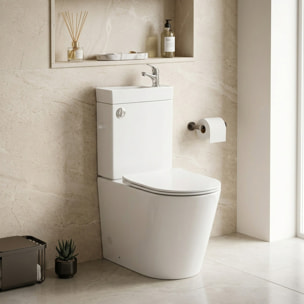Brevis kit WC à poser sans bride en céramique + robinet eau froide S-Line Pro + tuyau de raccordement Siko (SATBRE34)
