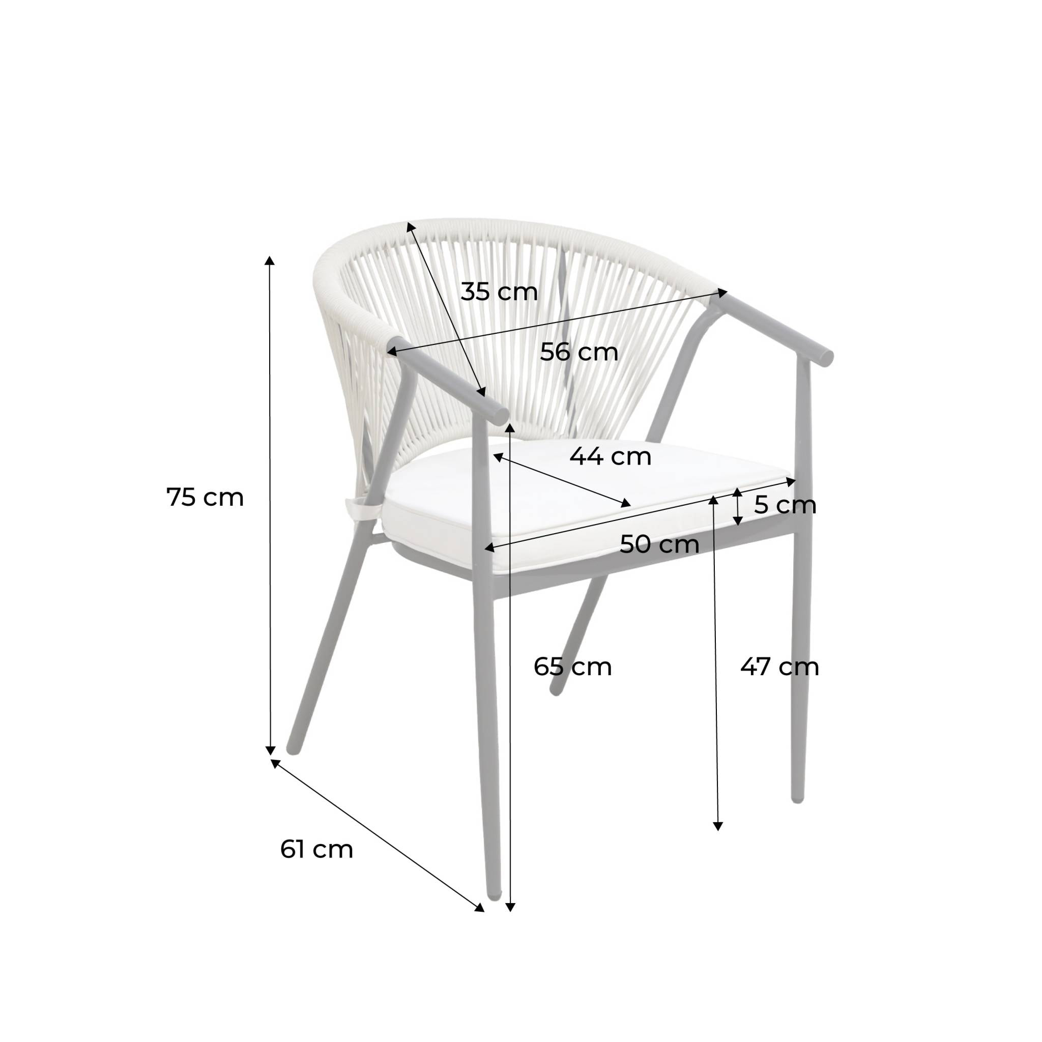 Fauteuil de jardin empilable acier et cordes (lot de 4) LIORA
