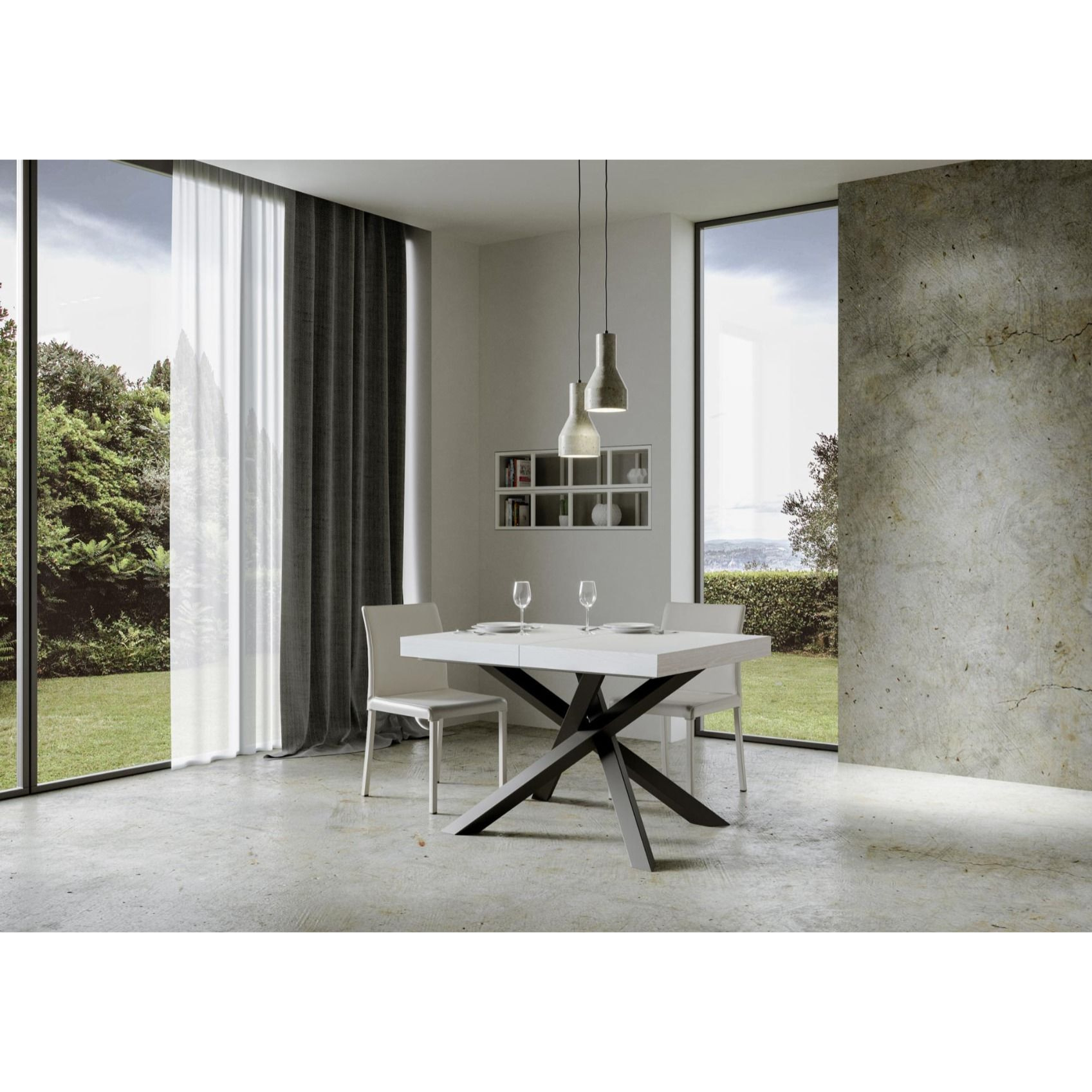 Mesa extensible 90x130/390 cm Volantis Fresno Blanco estructura Antracita