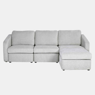 Canapé modulable 3 places gris clair avec pouf GALEGO