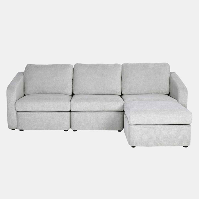 GALEGO Canapé modulable 3 places gris clair avec pouf