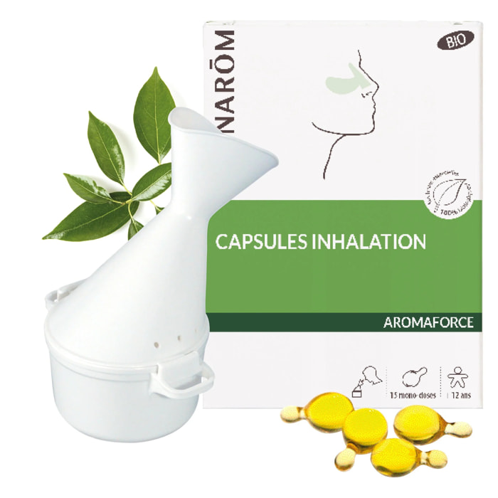 Pranarom - Capsules inhalation + inhalateur offert - Bio - 15 capsules