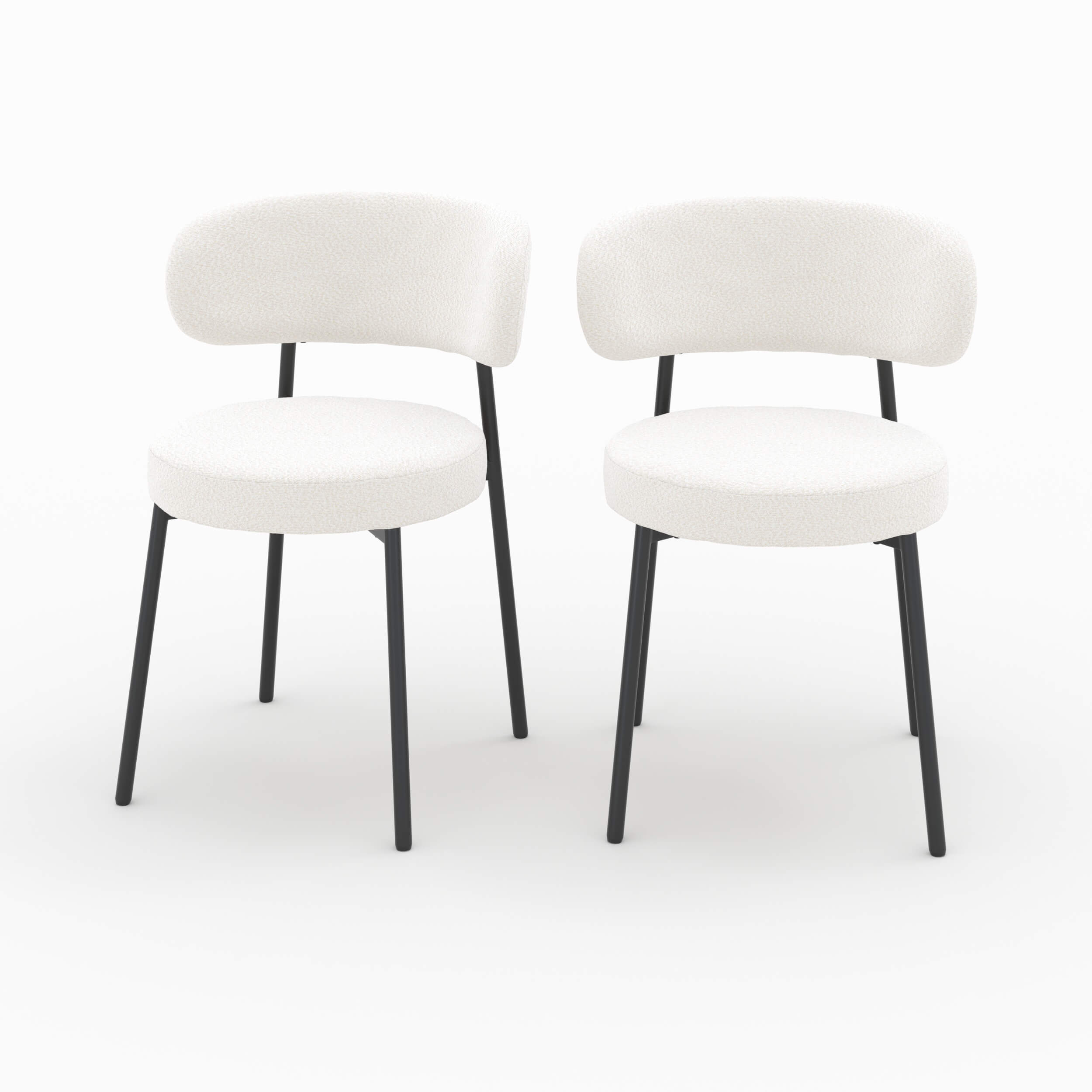 Lot de 2 chaises en tissu bouclé blanc cassé et pieds noirs - Maëlie