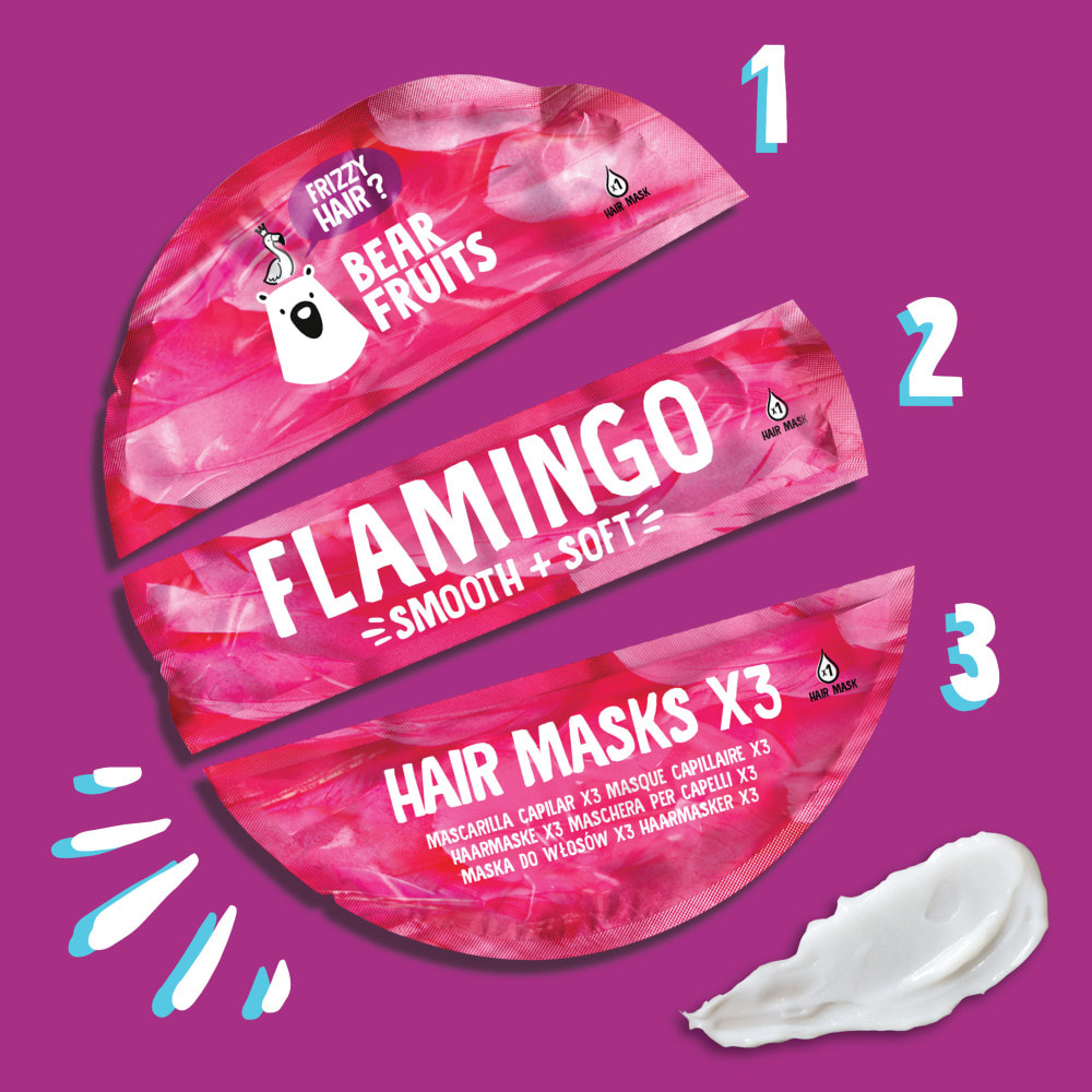 Masques Capillaires - Bear Fruits - Flamant Rose : Lisse et Soyeux - Pack de 9