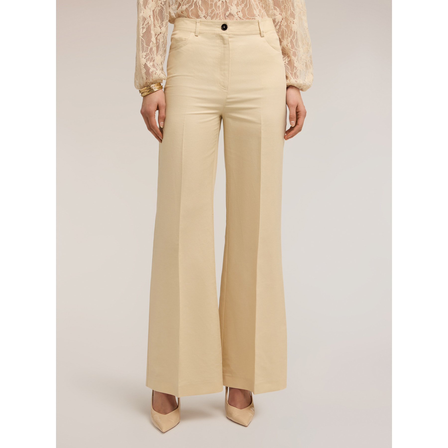 Motivi - Pantaloni flare in misto lino - Beige