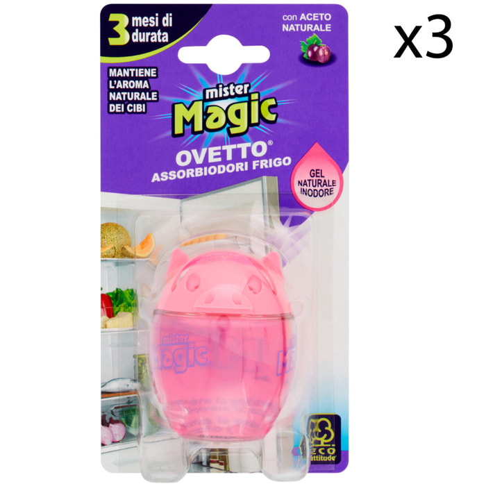 3x Mister Magic Ovetto Assorbiodori Frigo con Aceto Naturale - 3 Confezioni da 1 Pezzo