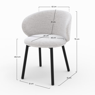 Lot de 2 chaises en tissu gris clair chiné et pieds noirs - Cécilia