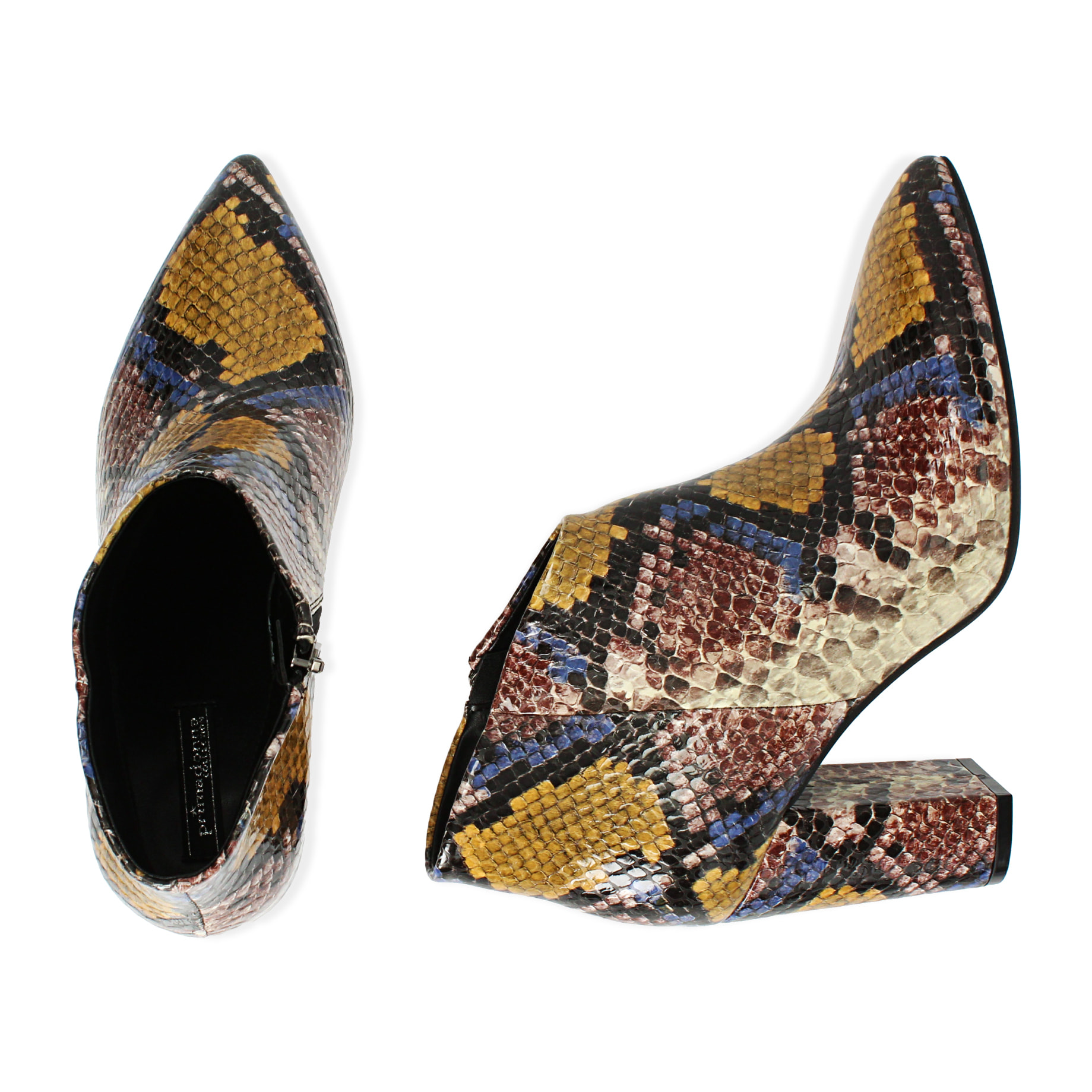 Ankle boots gialli stampa pitone, tacco 9 cm