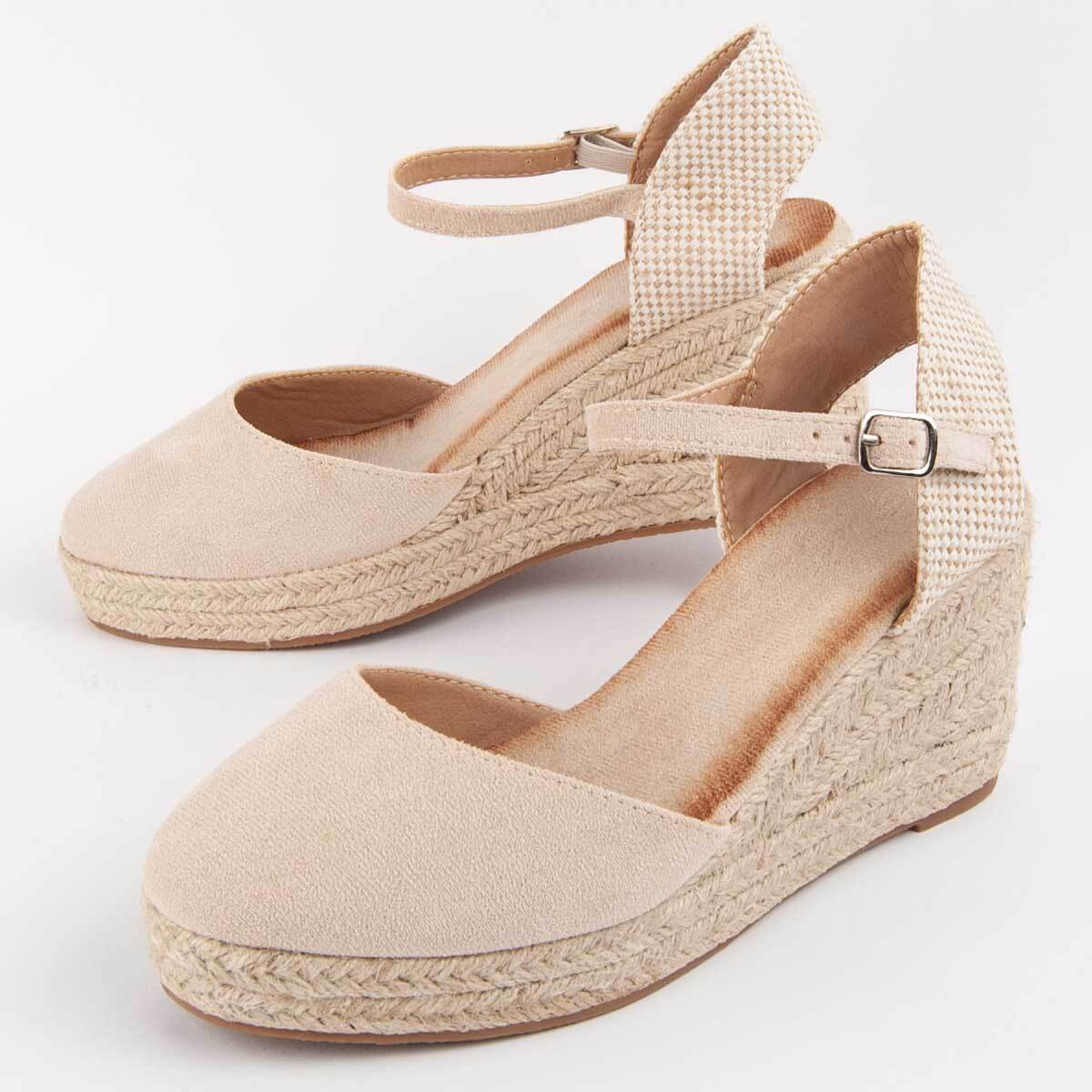 Sandalia De Cuña - Beige - Altura: 8 Cm