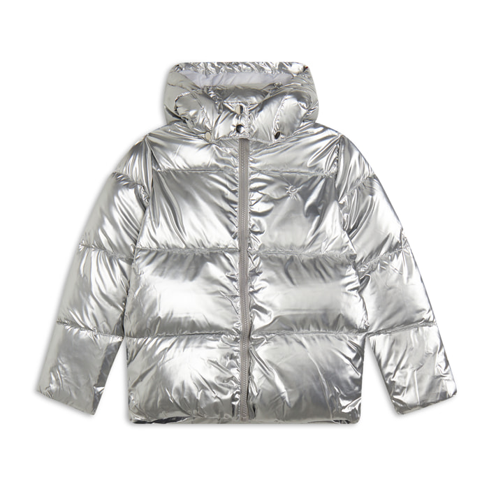 Giacca puffer Bambina argento con cappuccio staccabile