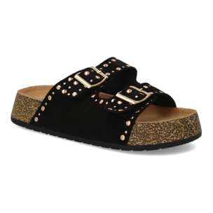 Sandalia plana mujer hebillas y tachuelas
