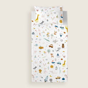 Juego de Sábanas Estampadas - Infantil - Incluye 1 Funda de Almohada - 100% Algodón - Veo Veo Reverso