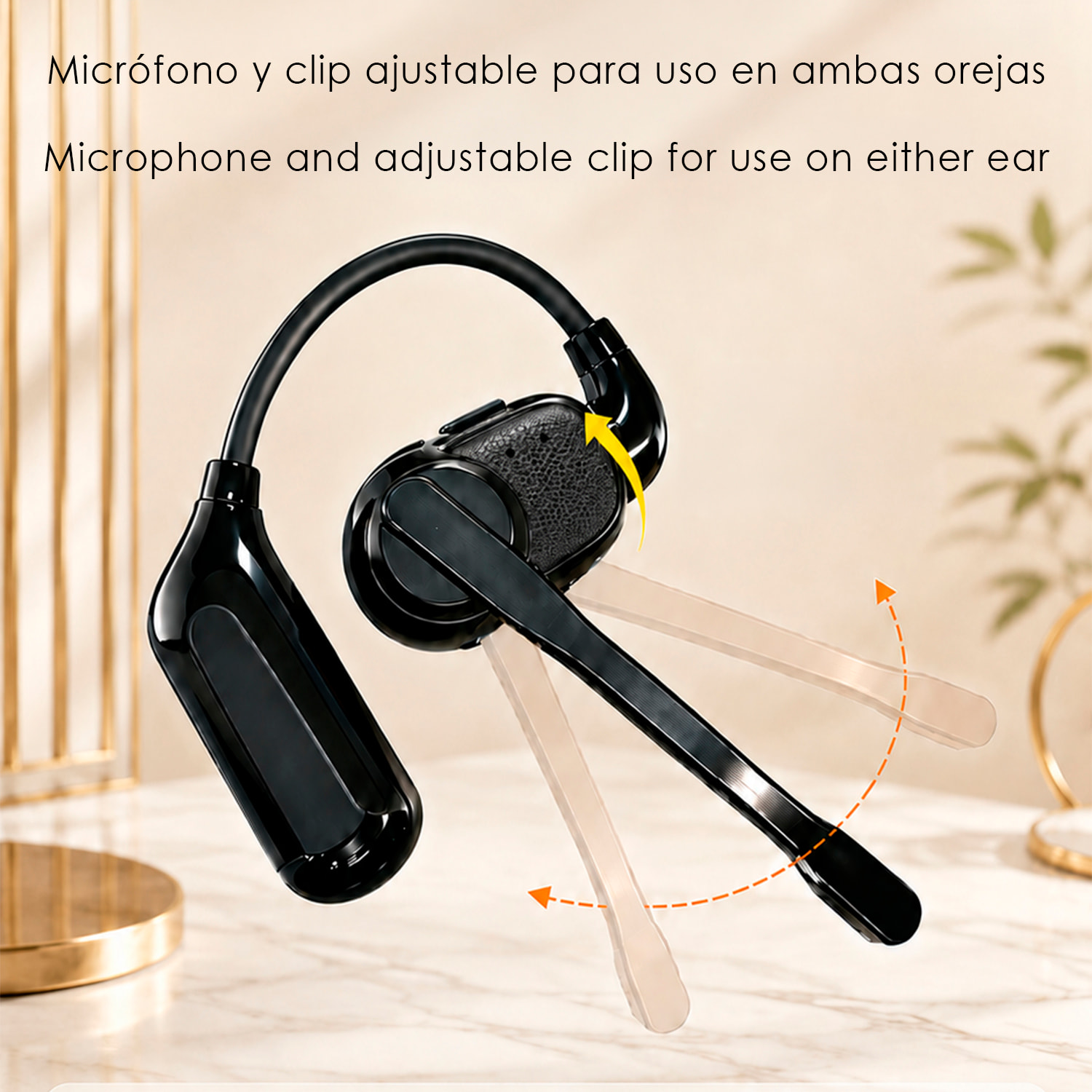 Auricular Bluetooth manos libres V2. Diseño reversible para ambas orejas, micrófono magnético extraíble de 360° y batería larga duración. Con caja de carga y compatible con PC/Tablet.