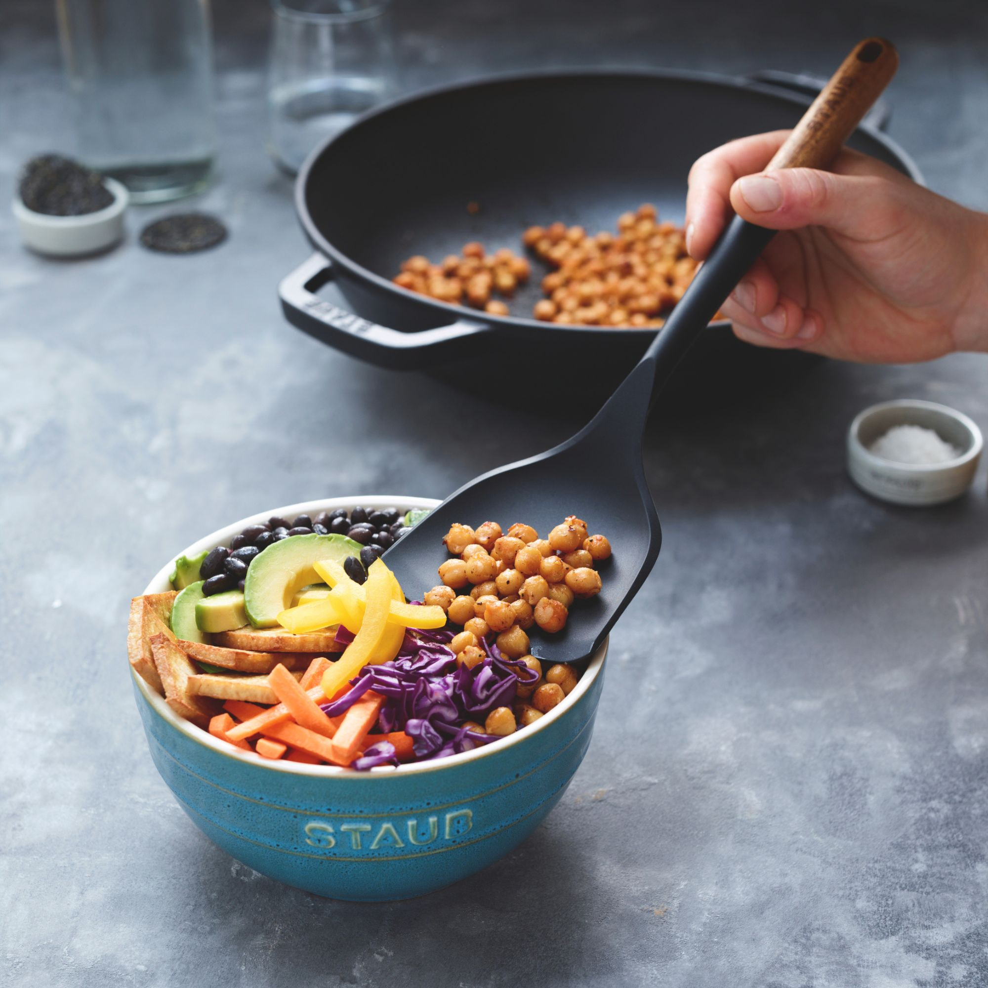 30 cm, Wok avec couvercle en verre, Gris graphite