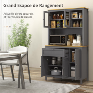 Buffet haut style classique chic - multi-rangement placards, niches, tiroir - panneaux gris aspect bois clair