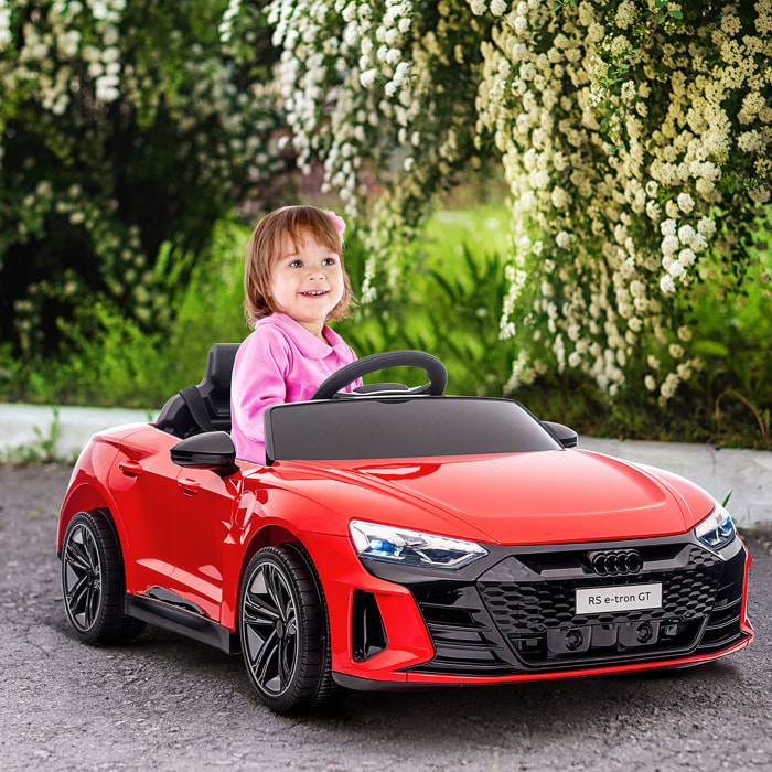 Coche Eléctrico para Niños de +3 Años AUDI RS e-tron GT Coche de Batería 12V con Mando a Distancia Faros LED Bocina Música USB y Apertura de Puerta 3-5 km/h Rojo