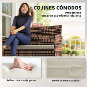 Sofá Exterior de Ratán de 2 Plazas, Sofá de Jardín Exterior con Cojín Lavable, Estructura de Acero, para Balcón, Porche, Patio, Caqui