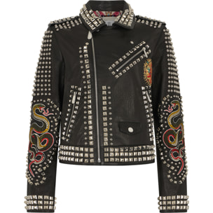 PHILIPP PLEIN Boxy Fit Biker Jacket Studs & Patches