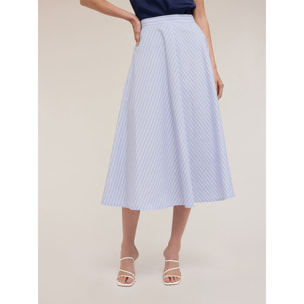Motivi - Falda midi de algodón a rayas - Light - blue