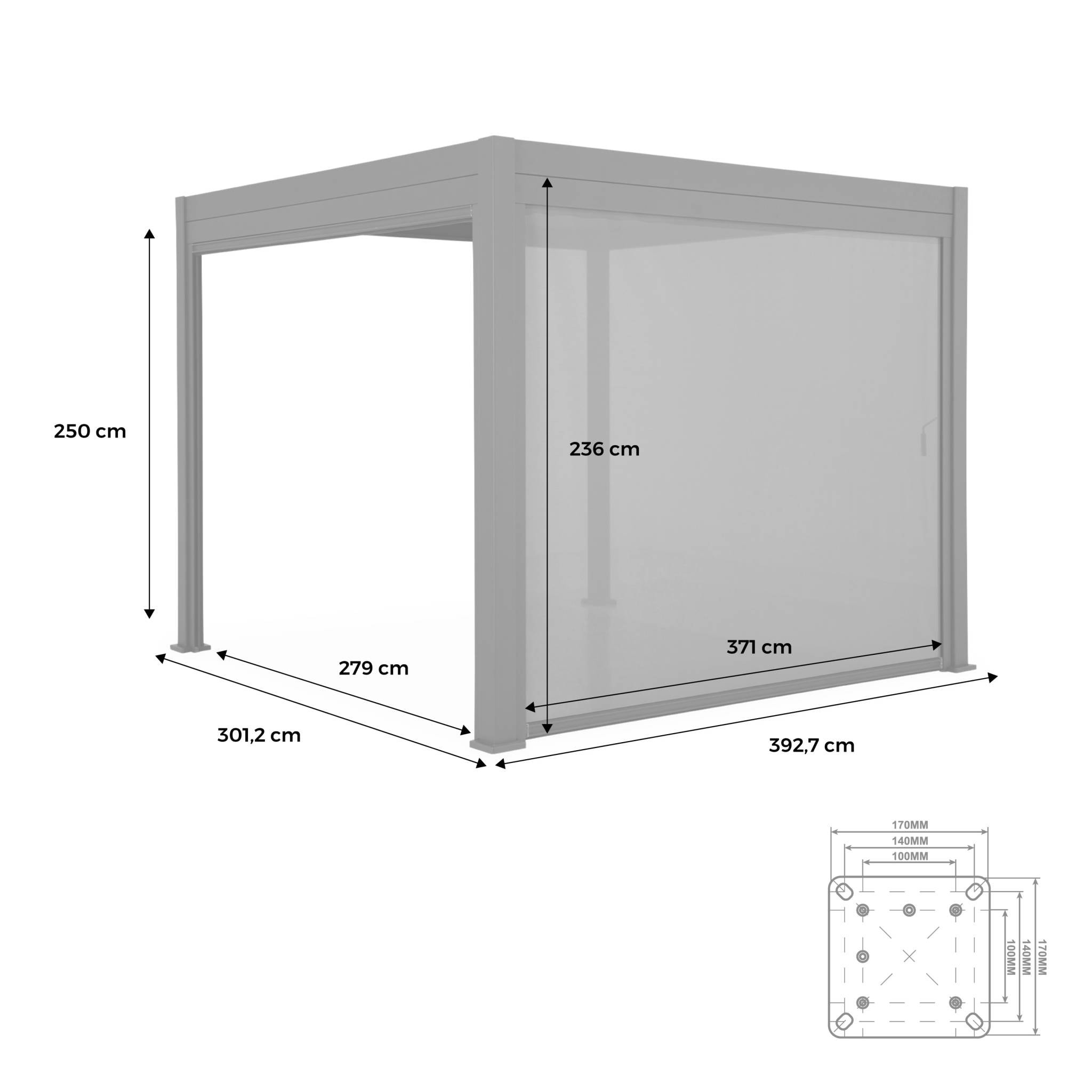Pergola Bioclimatique gris anthracite – Triomphe – 300x400cm. aluminium. à lames orientables + store 400cm