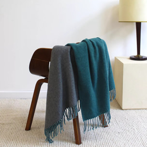 Plaid laine & autres fibres uni bleu gris Duetto canard