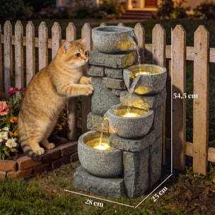 Fuente de Agua Decorativa con Iluminación LED y Bomba, Fuente de Jardín Exterior en Cascada de 4 Niveles, Flujo Ajustable, Resistente a la intemperie, para Jardín, Terraza, Patio, Gris