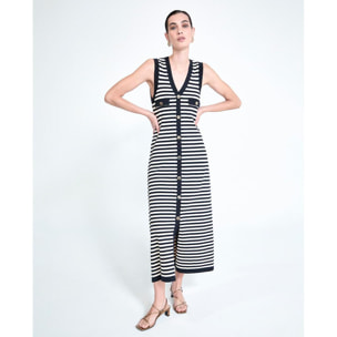 Abito lungo in maglia a righe senza maniche con spacco frontale