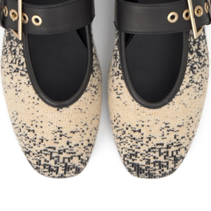 Bailarina plana Hermi en napa y punto con cierre de hebilla