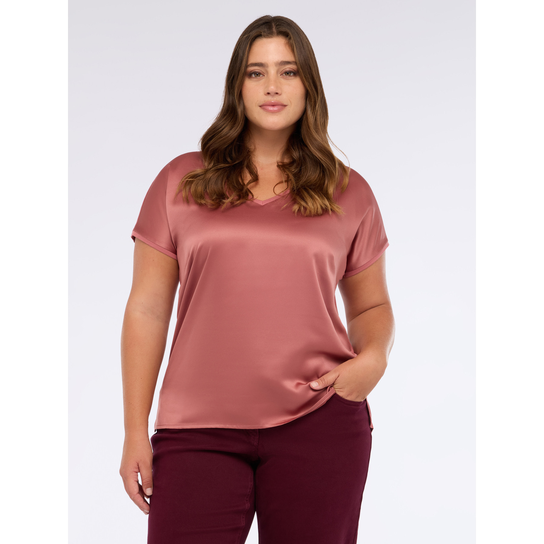 Fiorella Rubino - Camiseta bimatérica con escote en V - Rojo