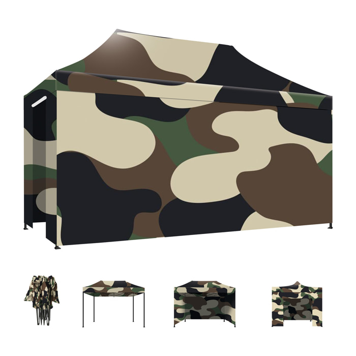 Taman Tenda / Gazebo Per Giardino 3X4,5 Mt Impermeabile Tendone Pieghevole Per Fiere E Mercati Con Teli Laterali Colore Camouflage