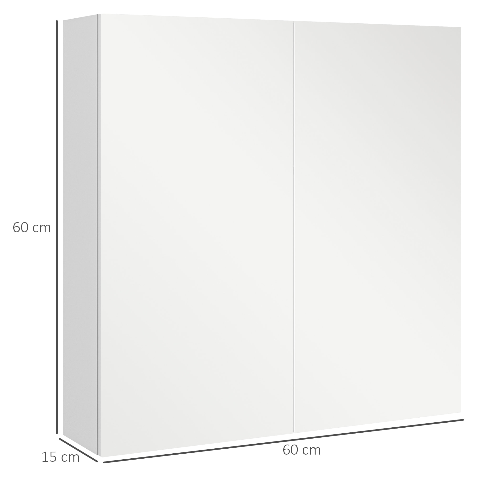 Armoire miroir de salle de bain armoire murale double portes et étagères dim. 60L x 15l x 60H cm MDF blanc